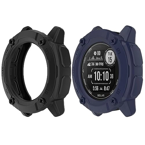 Bumper Case for Garmin Instinct 2X Solar 50mm - Shockproof Shatter-resistant Black+Blue TPU 2-Pack
