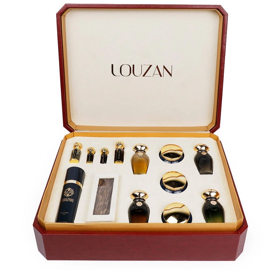 LOUZAN Liwa Dokhoon + Lail Dokhoon + Nada Dokhoon + Oud Al Qaser + Lara + Rose Musk + Ayaam + Ghawi + Double Super Cambodian Oud Chips + Ayaam All Over Spray + Organza All Over Spray - Unisex Arabian
