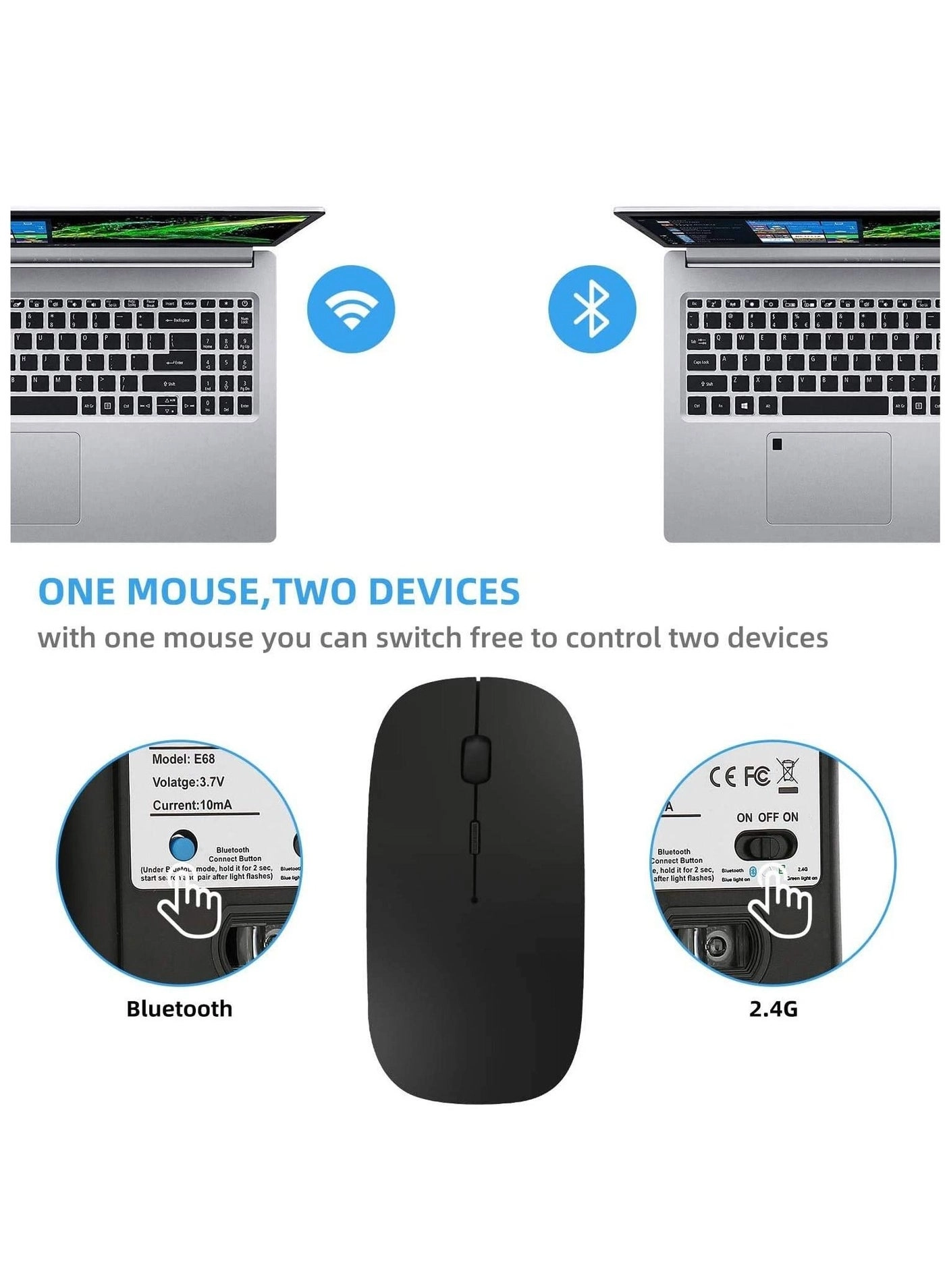 Slim Wireless Mouse - 2.4G Bluetooth 5.1