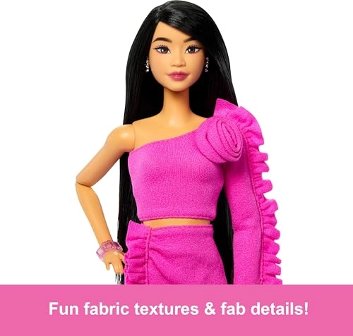 Barbie Deluxe Style Doll - Glittery Prosthetic Leg Black Hair Pink Top And Skirt Set Ages 4+