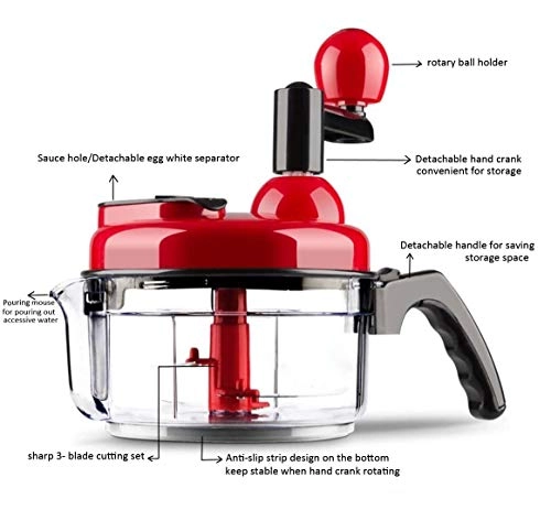 Hand crank food processor - 1.5L 3-blade