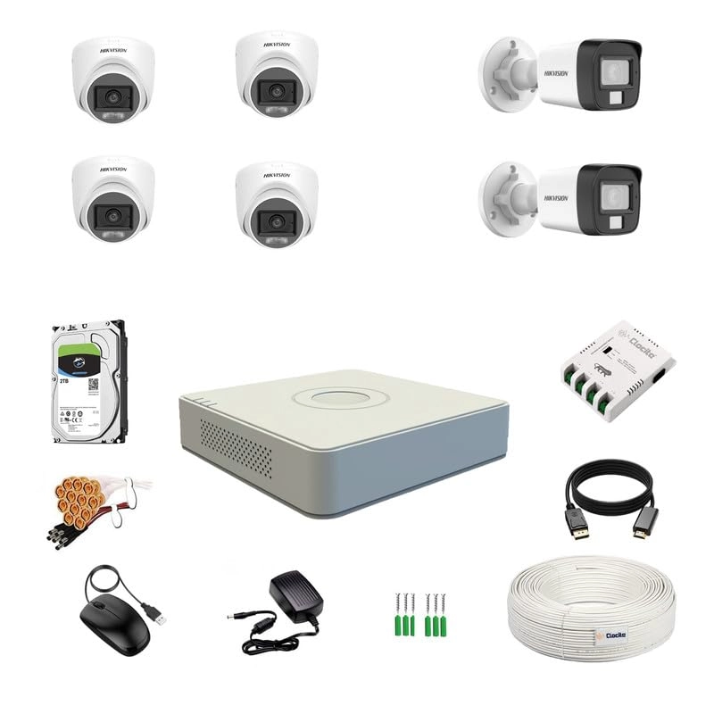 Prama Hikvision India Pvt.Ltd 8CH DVR - 8CH + Dome Camera - 5MP + Bullet Camera + 2TB HDD + CCTV Coaxial Cable + 8CH Power Supply + BNC & DC Connectors
