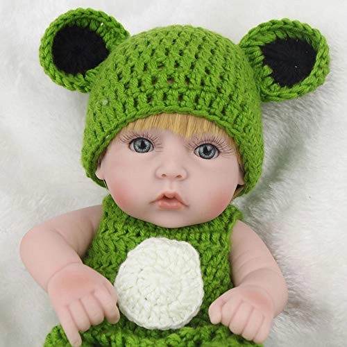 Reborn Baby Doll - 10 inch 25 cm soft silicone boy blonde green knit jumpsuits