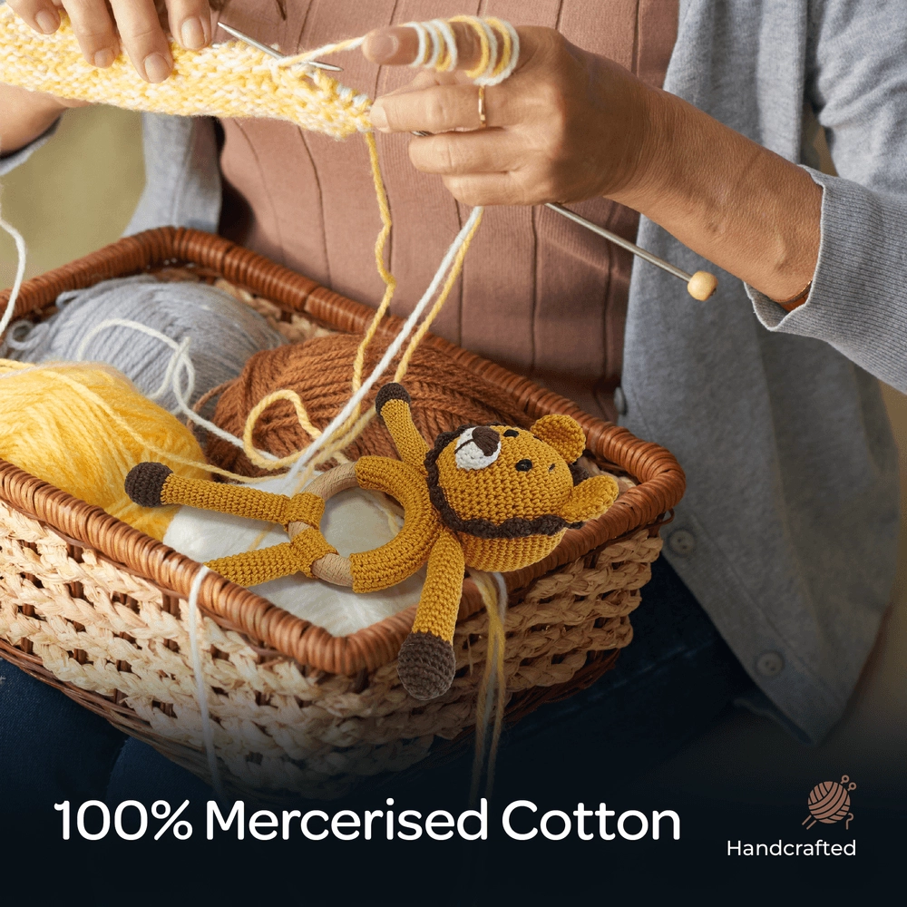 Handcrafted Crochet Toy With Teething Ring - premium cotton yarn