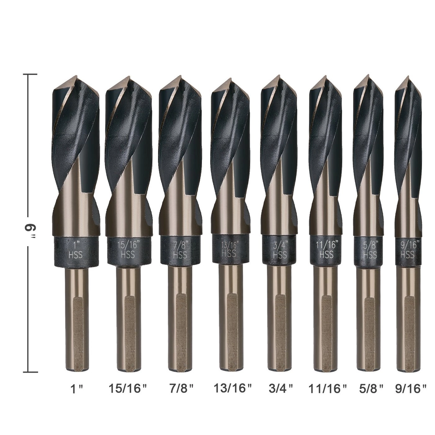 Drill Bit Set - M2 cobalt high speed steel 8-piece 9/16” - 1”