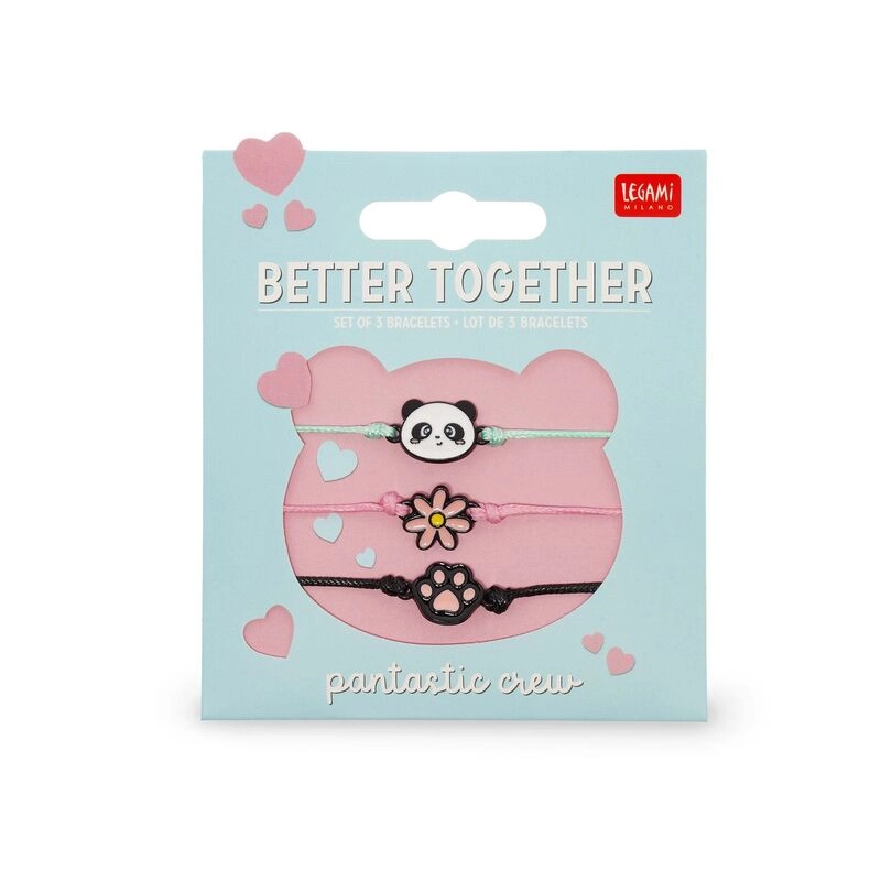 Better Together Panda Enamel Black-Tone Textile Charm Bracelet