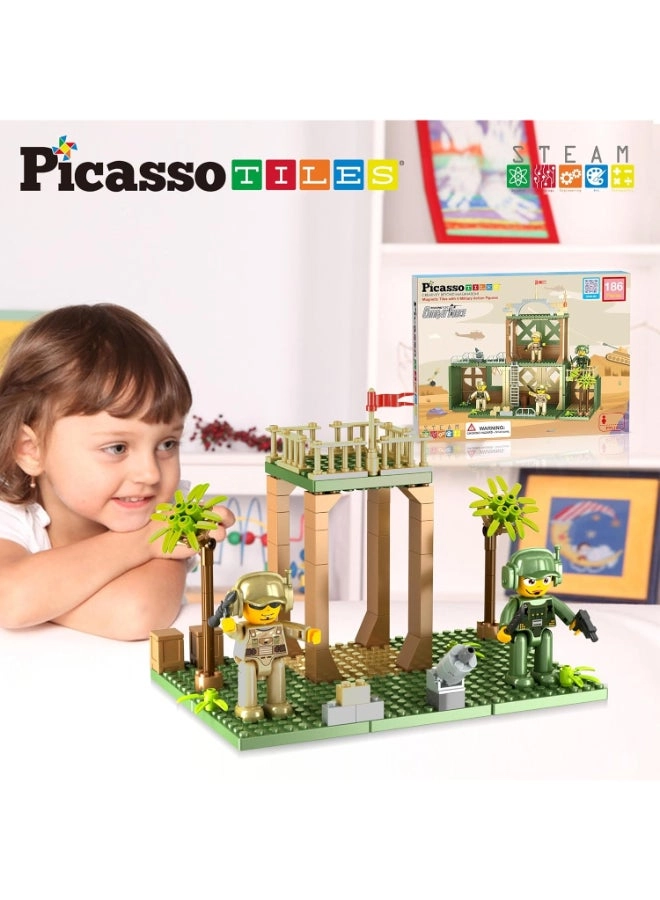 Magnet Tile Building Brick Blocks Playset - Military 186 pcs