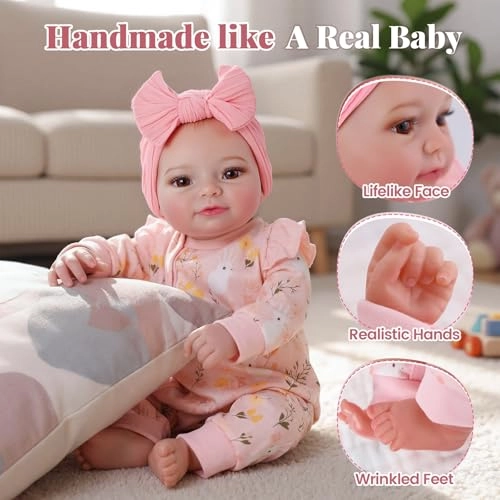 Reborn Baby Doll - 17-Inch Soft Cloth Body Sleeping Ages 3+