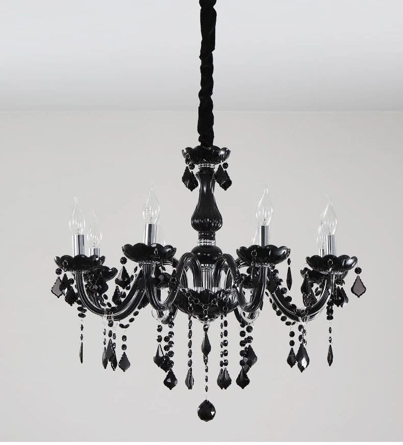 8 Light Italian Chandelier - Black Glass Warm White
