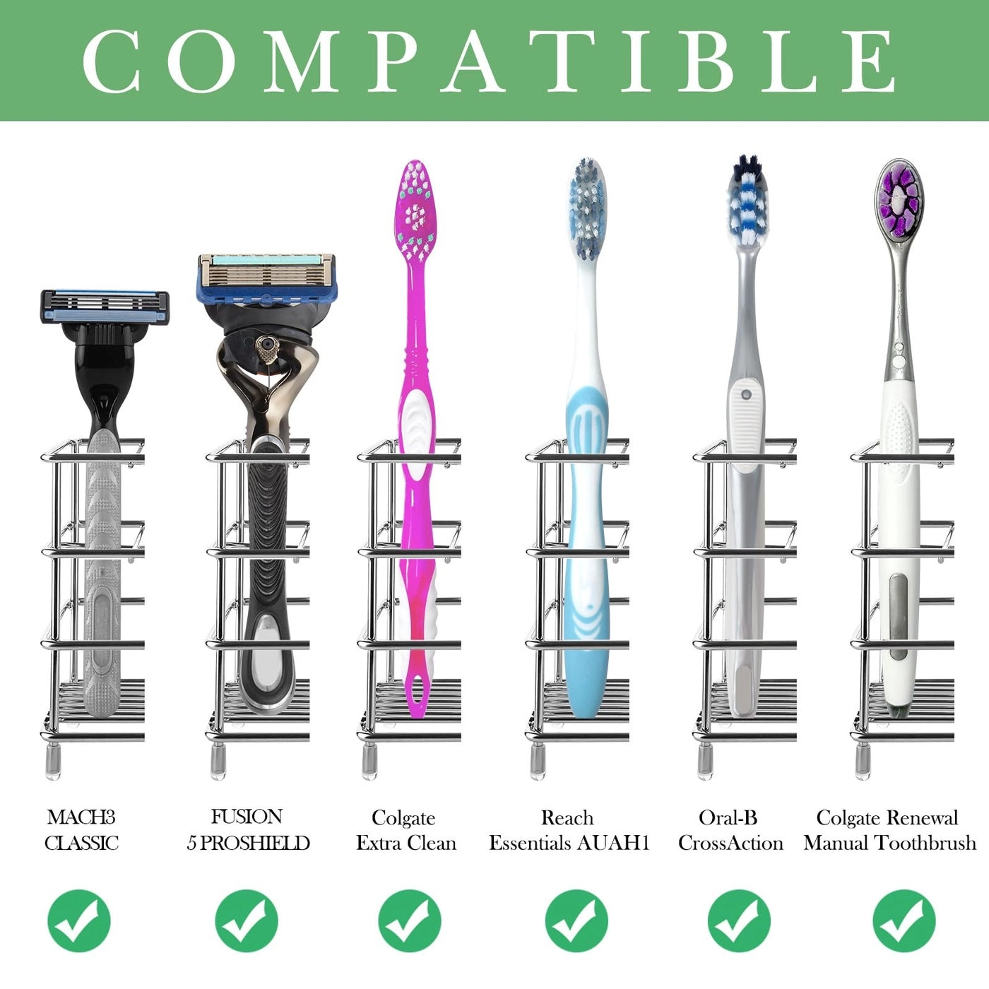 Wall Mount Toothbrush Holder - 5 Slots