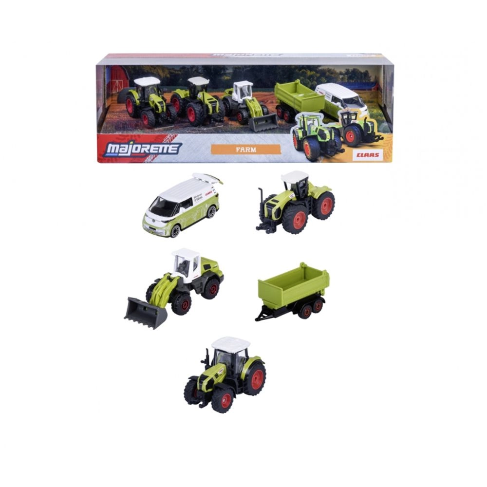 Majorette Tractor 1:64 + Combine Harvester 1:64 + Forage Harvester 1:64 + Baler 1:64 + Trailer 1:64 5pcs