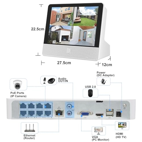 NVR Monitor - 16CH Expandable + PoE Bullet Camera - 4Pcs 5MP