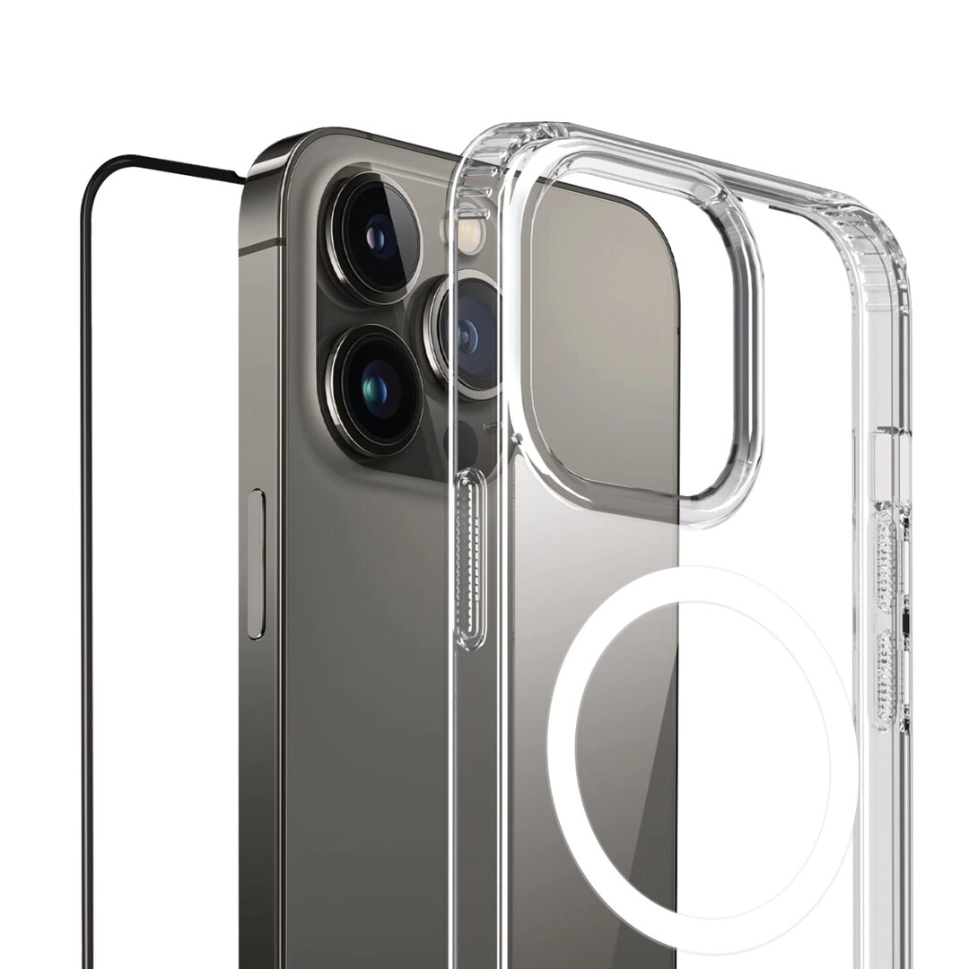 Moxedo Lite Crystal-Clear Protective Case - TPU/ PC + Tempered Glass Screen Protector - 9H for iPhone 14 Pro Max
