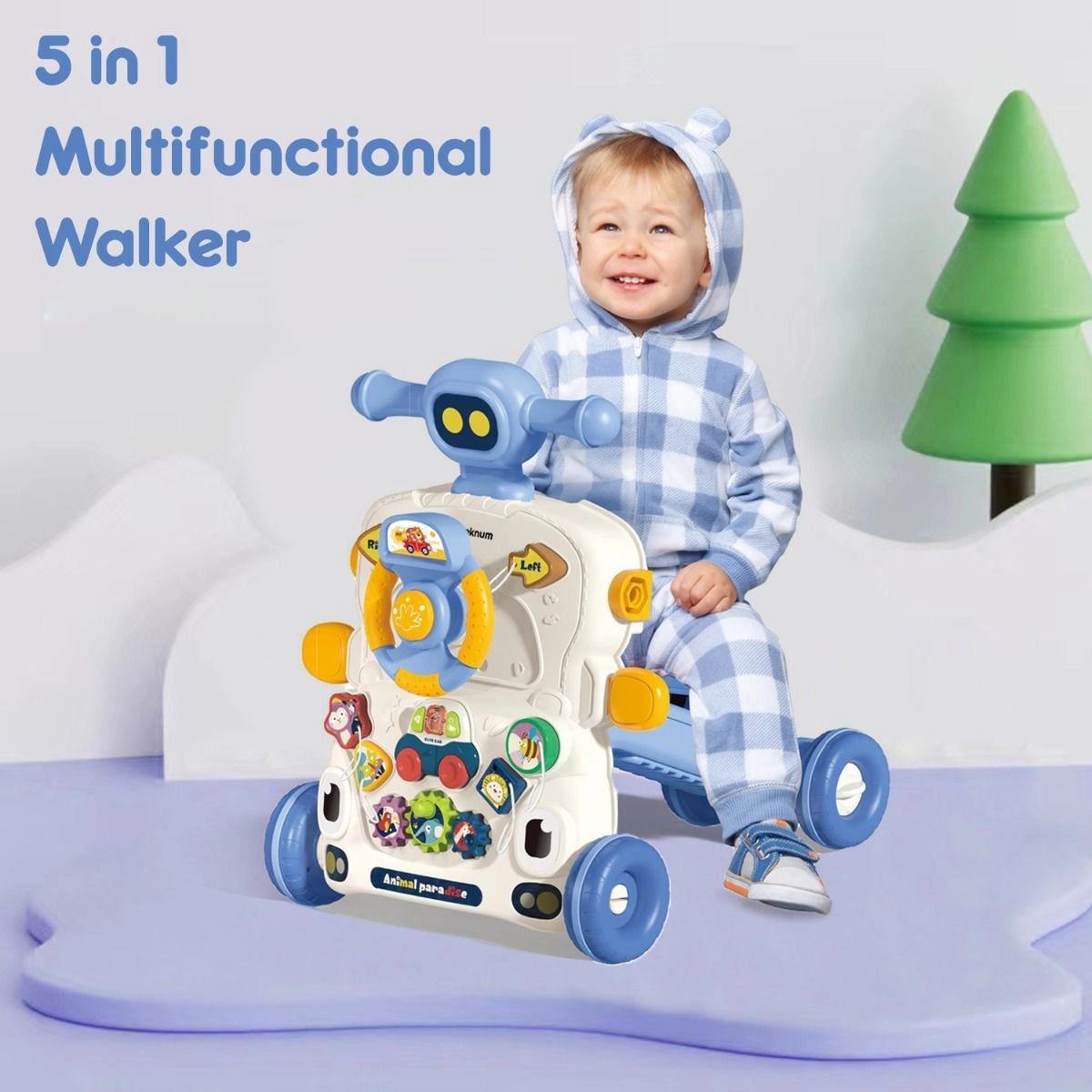 5 in 1 Baby Walker - Musical Keyboard Blue