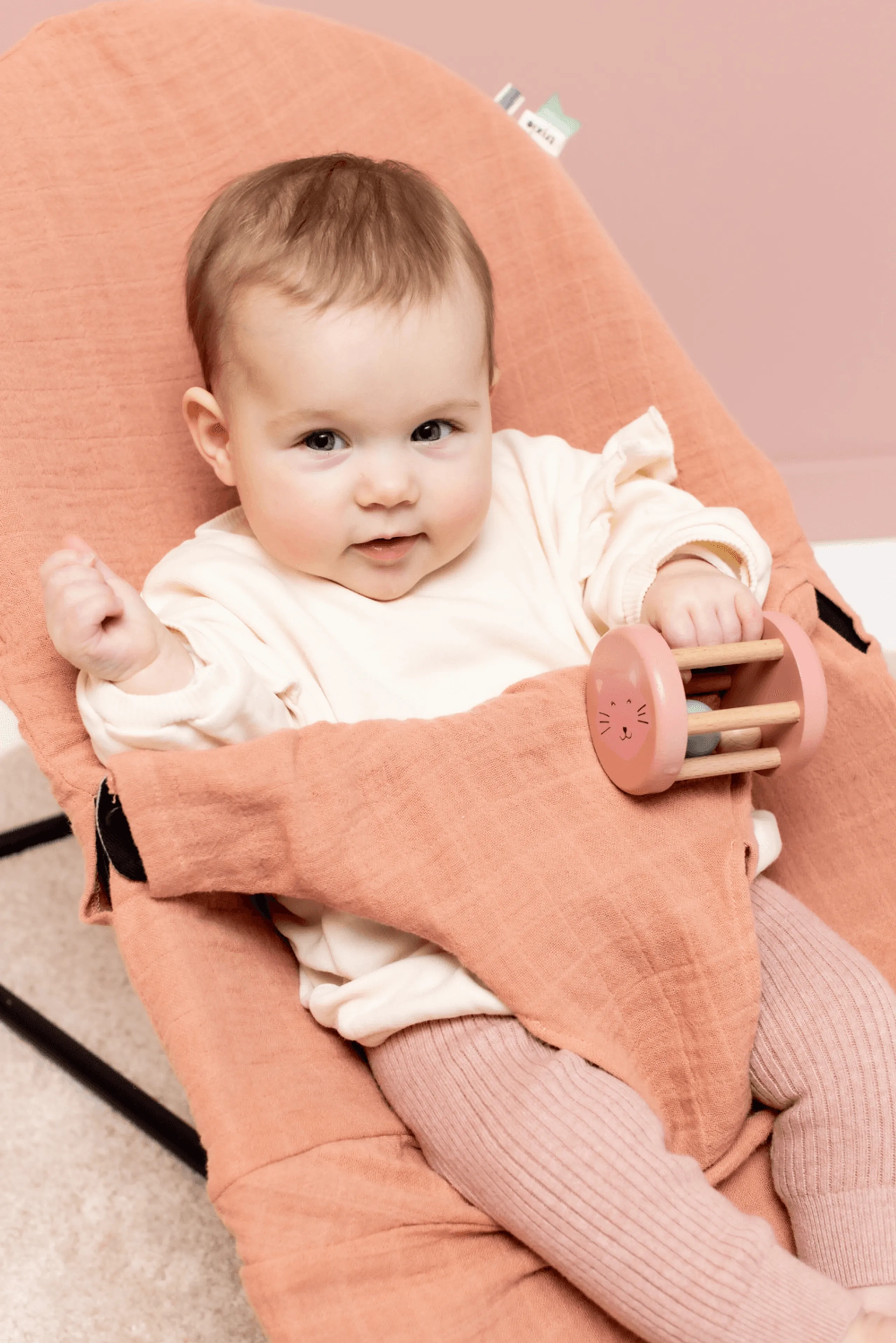 Wooden Rolling Rattle - Suitable for 6 months and above Mrs. Cat