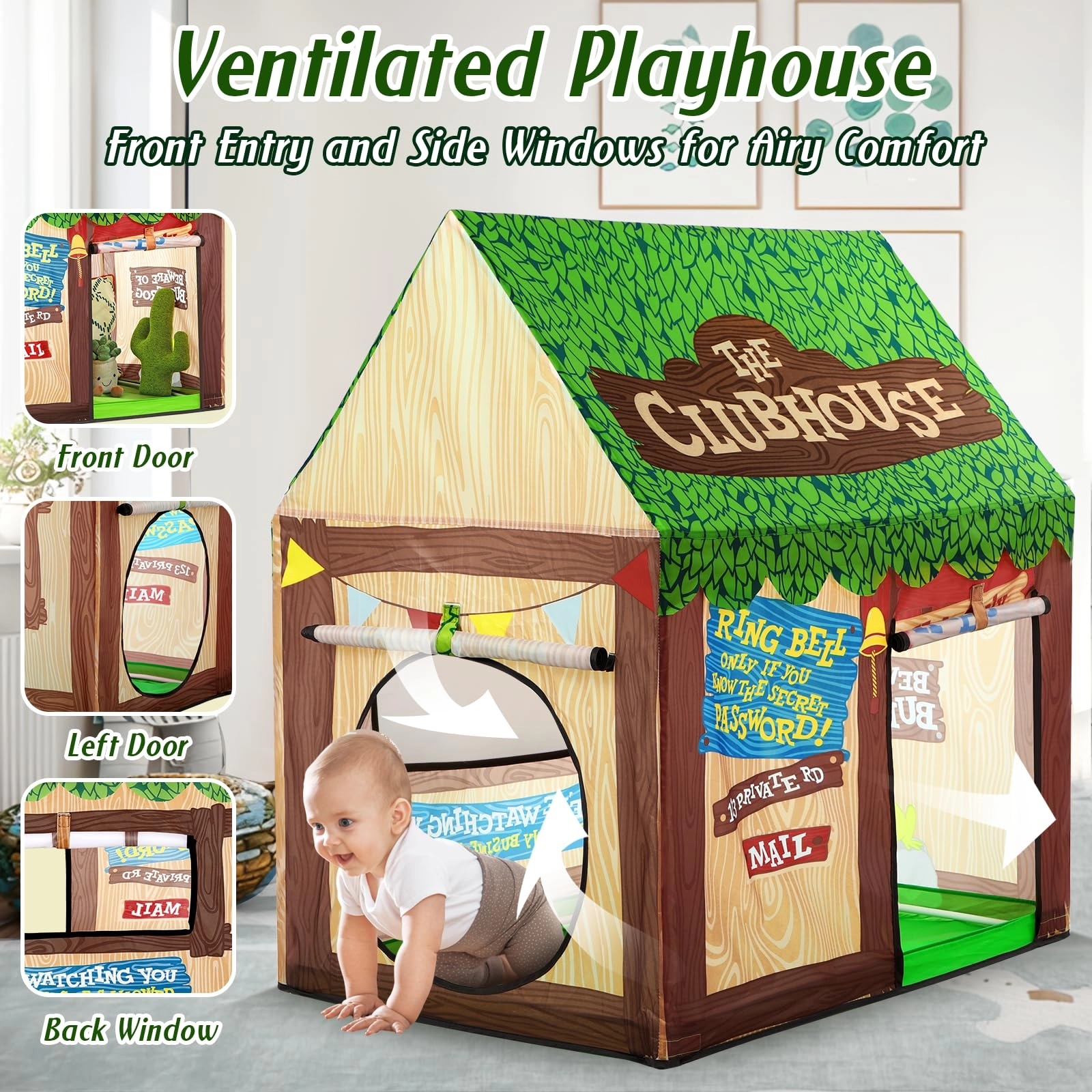 Kids Play Tent - 97cm L x 67.5cm W x 107.5cm H Jungle Green