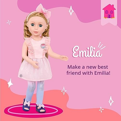 Emilia Poseable Fashion Doll - 14-Inch Braided Blonde Hair Green Eyes Ages 3+