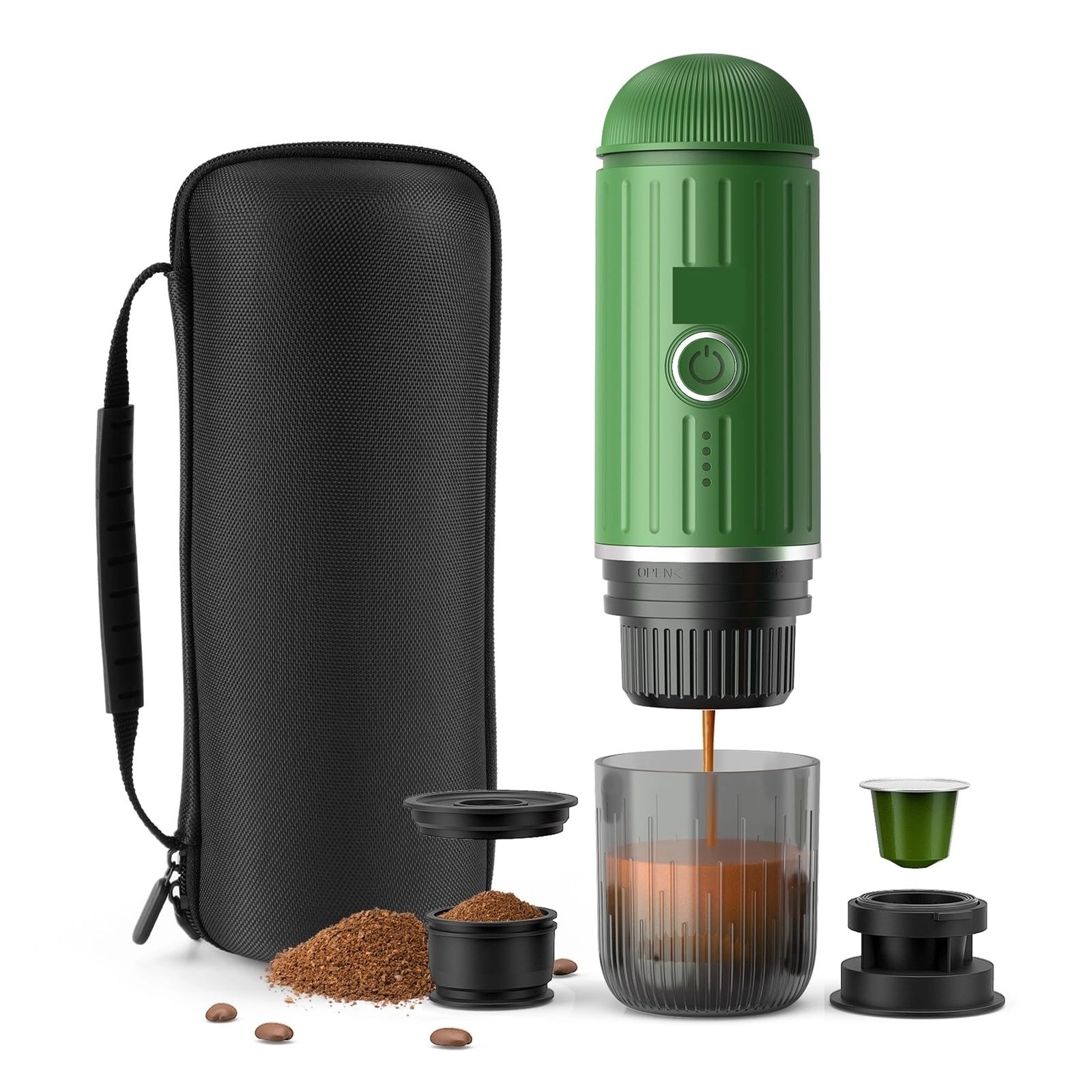 Portable Coffee Maker - coffee powder and capsules