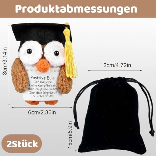 Owl Lucky Charm Graduation 6.8 cm Plush - Handmade + Bag