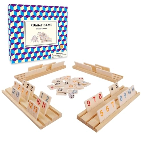 Rummy Cube Game Set - 106 Tiles 4 Wooden Trays Portable Case