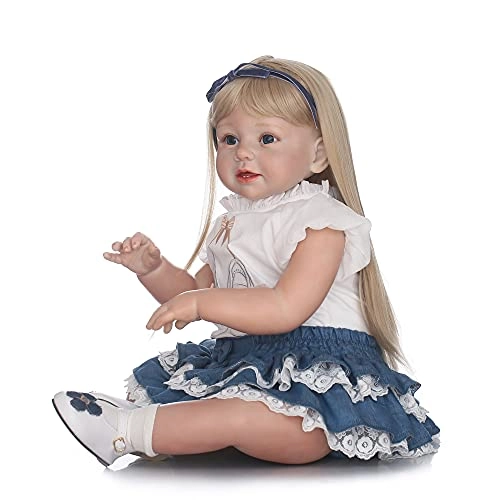 Reborn Toddler Doll - 28inch Long Straight Golden Hair + Plush Toy