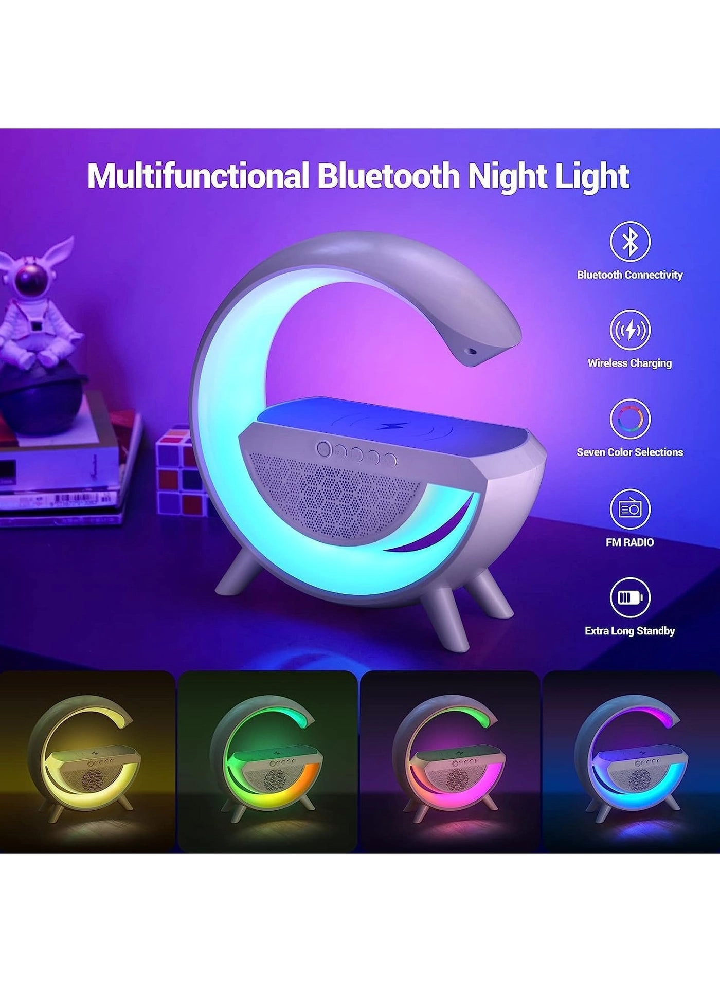 Wireless Charging Bluetooth Speaker - White Night Light