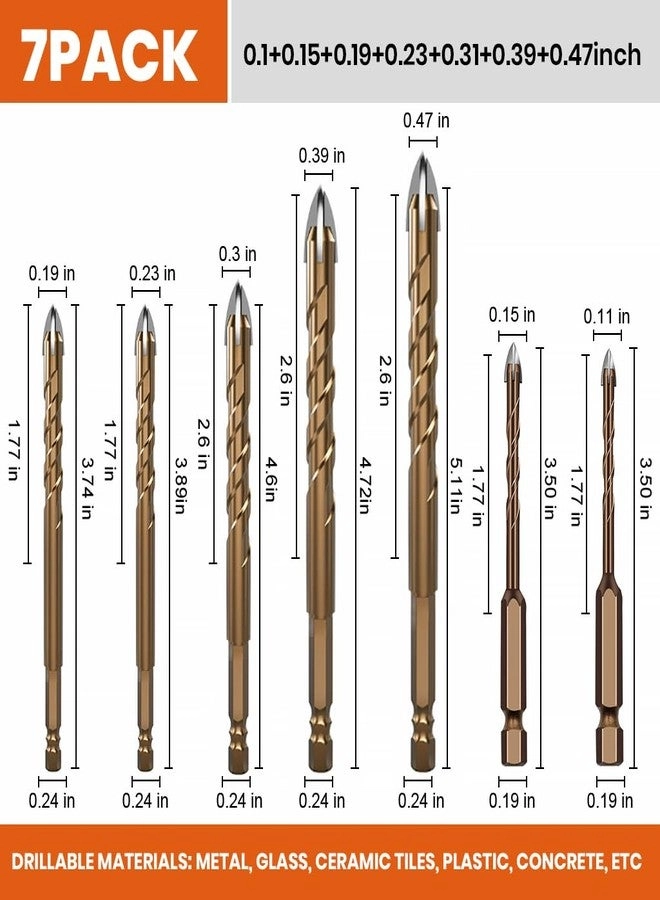 Power Drill Bits Set - Alloy Steel Carbide-Tipped 7-Piece 3-12mm