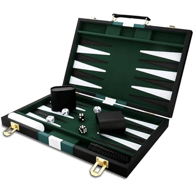 Backgammon Set - 18in Black Leather