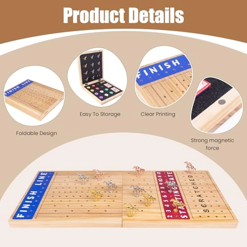 Horse Race - Foldable Thickened Wood Chessboard 11 Metal Horses