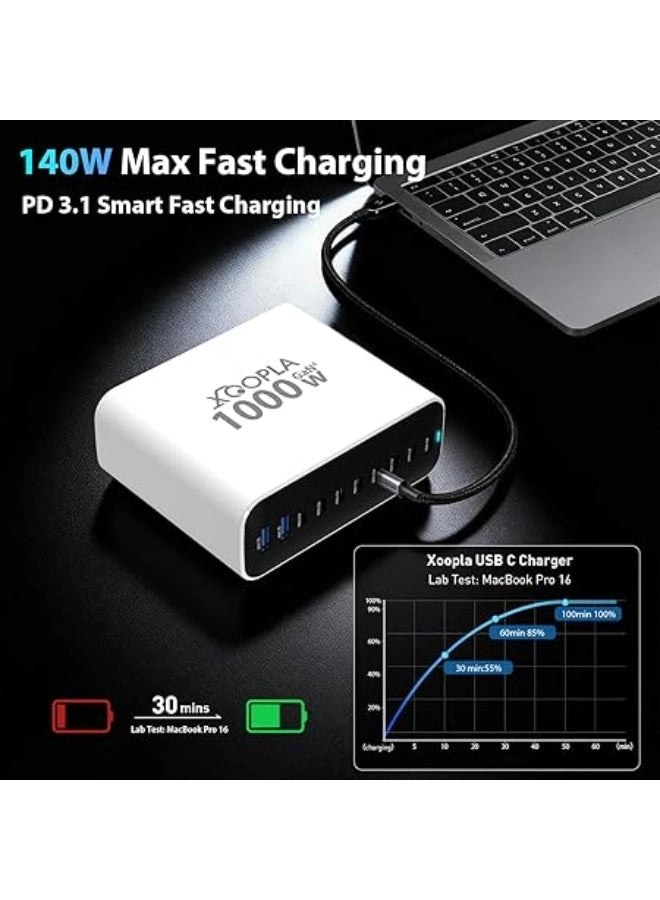 1000W Fast USB C Charger Hub - 1000W Fast charging 2 USB-A 8 USB-C