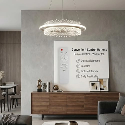 Round LED Chandelier - 3000K–6000K Dimmable