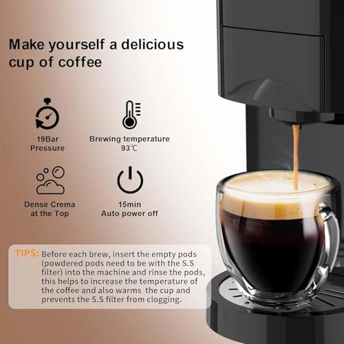 4in1 Espresso Machine - Compatible with Nespresso pods 19Bar