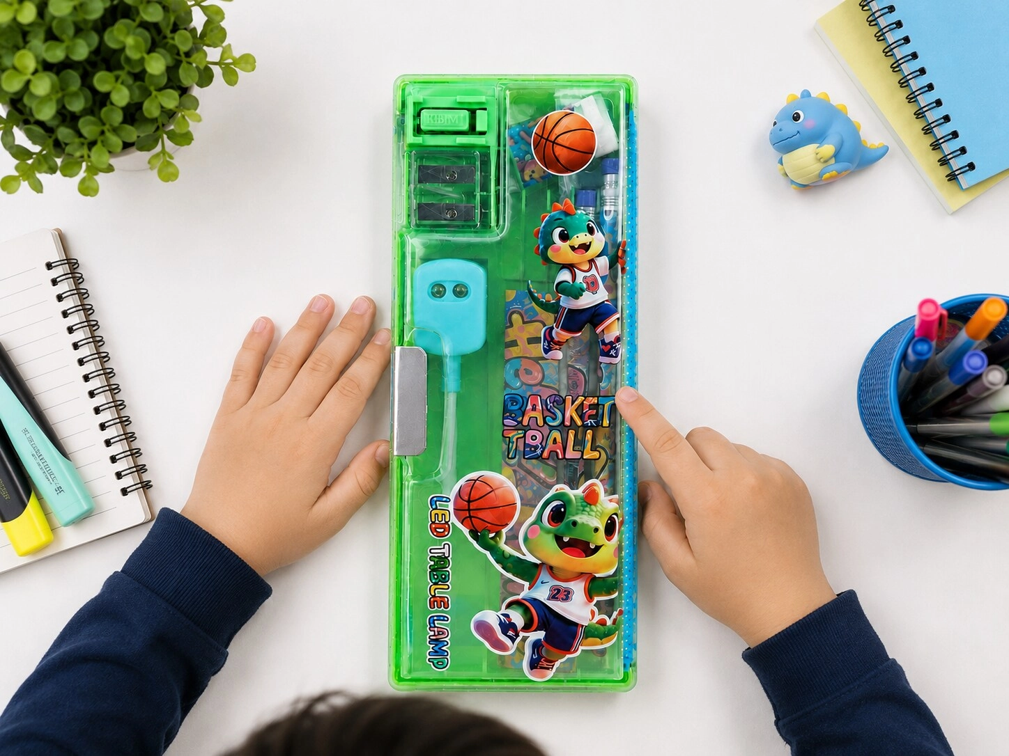Pencil Box + LED Table Lamp + Sharpener + Stationery Accessories