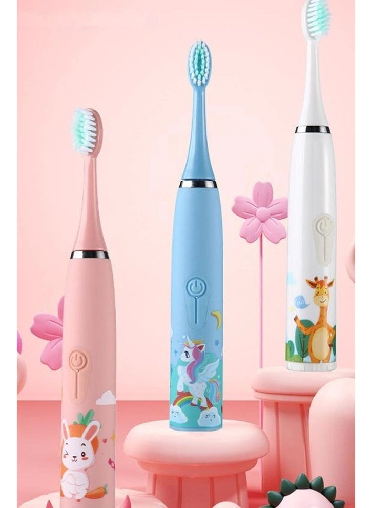 Ultrasonic Electric Children's Toothbrush - Super Soft Waterproof USB Charging 6 Heads