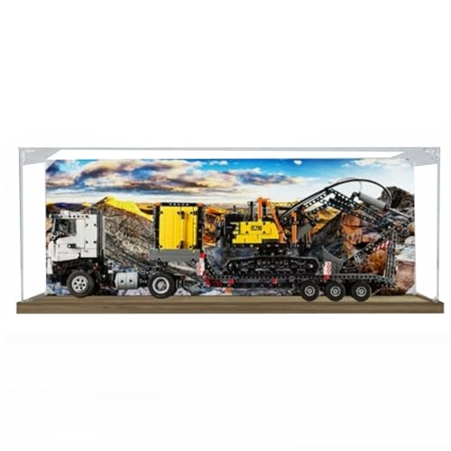 42175 Trucks and excavators Acrylic Display Box - 73x31x27cm Wooden base