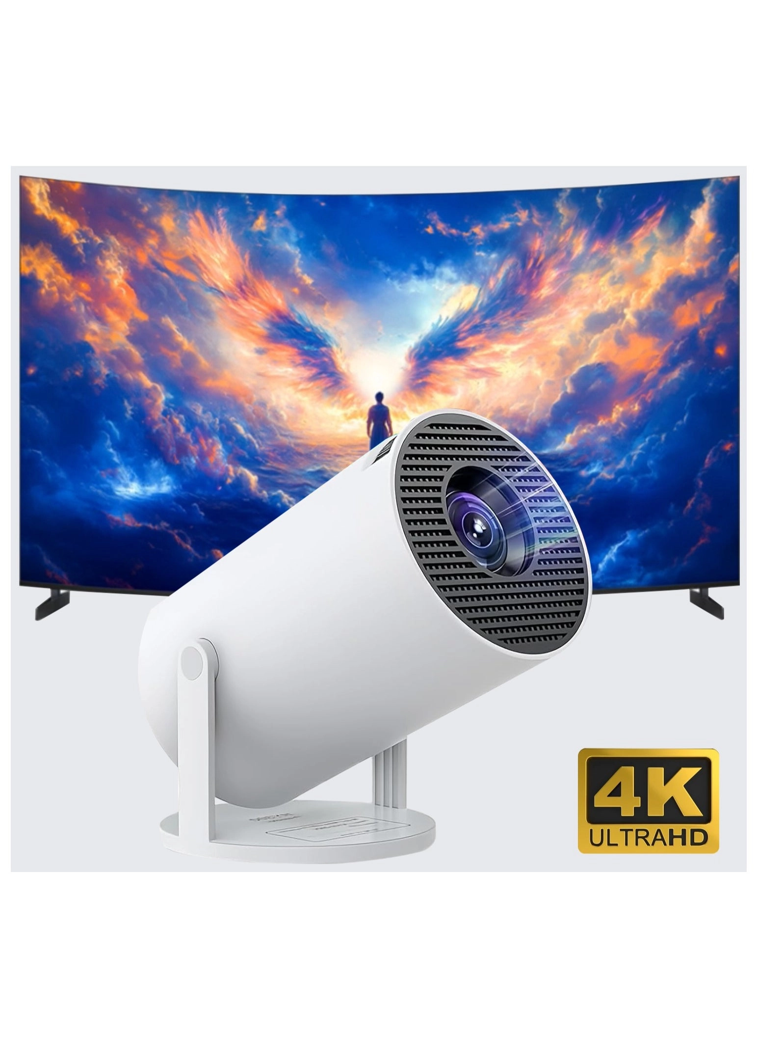 AL RAID Smart Mini Projector 4K 5G WIFI, Big Screen Experience with Premium 360 Sound, 5.0 Bluetooth Movie Projector Compatible With Android, iOS, Windows, TV Stick, HDMI, USB, Audio 3.5 white