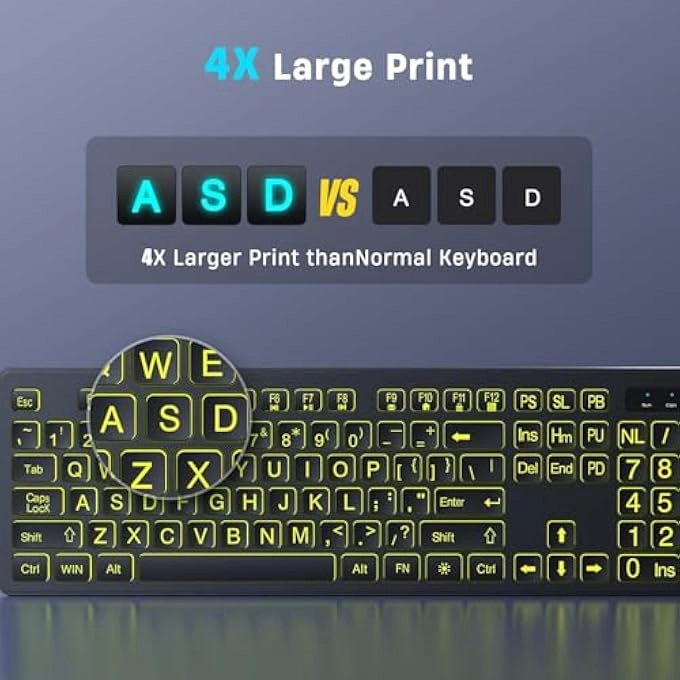 Large Print Backlit Wireles Keyboard - Wireless