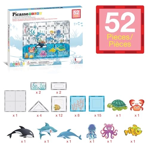 Magnet Tile Building Blocks - 8 Character Action Figures Marine Theme 50 pcs