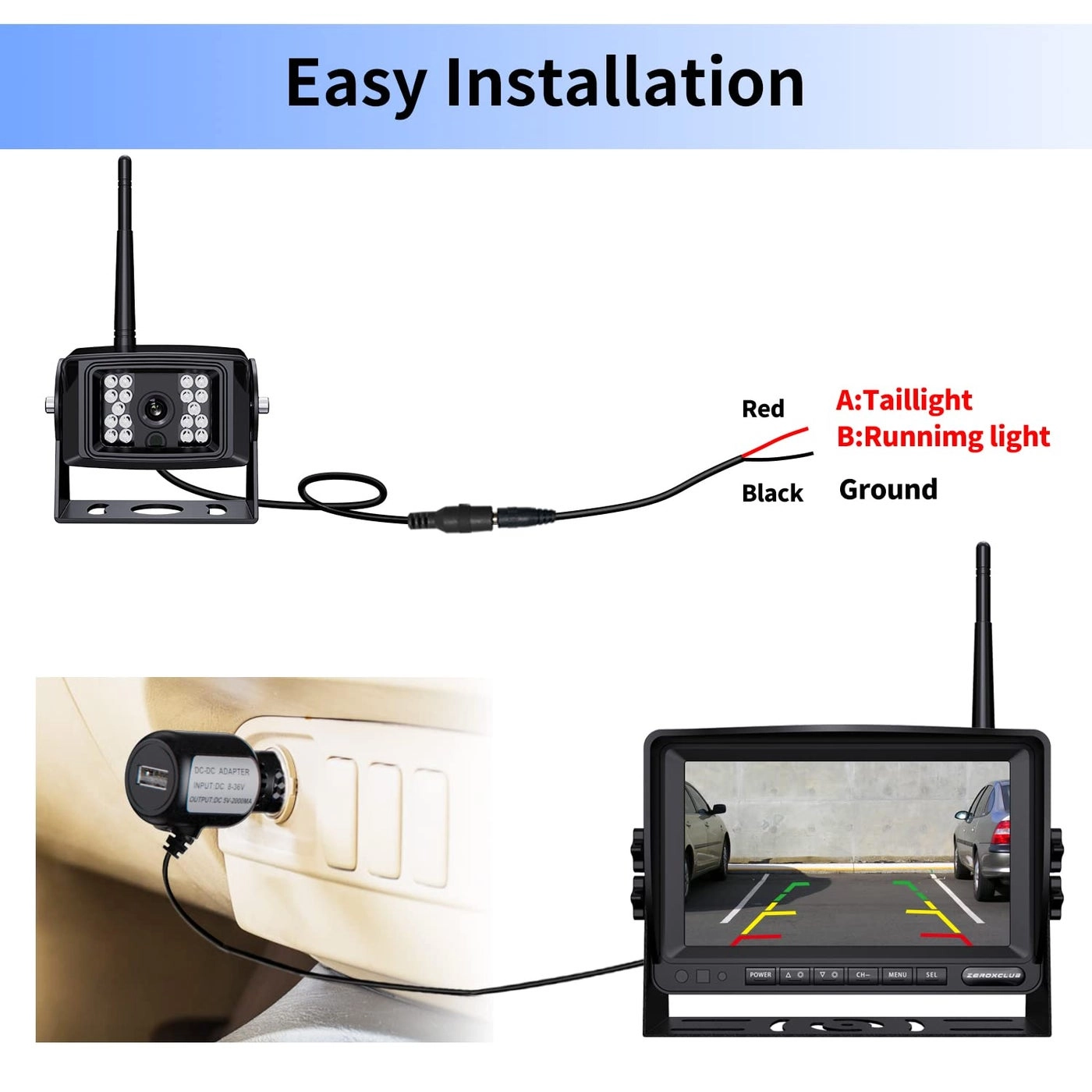 Digital Wireless 2 Backup Camera System - Night vision Wireless + 7’’ DVR Split Monitor - 7 Inches Touch Button