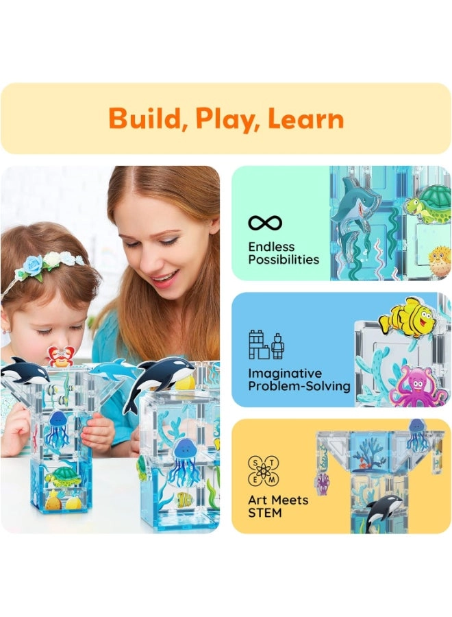 Magnetic Tiles Aquarium Marine Animal Set - Sea Creature Figures 52 pcs