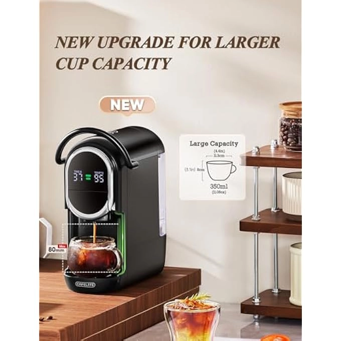 4-in-1 Automatic Capsule Coffee Machine - Adjustable Temperature 19 Bar