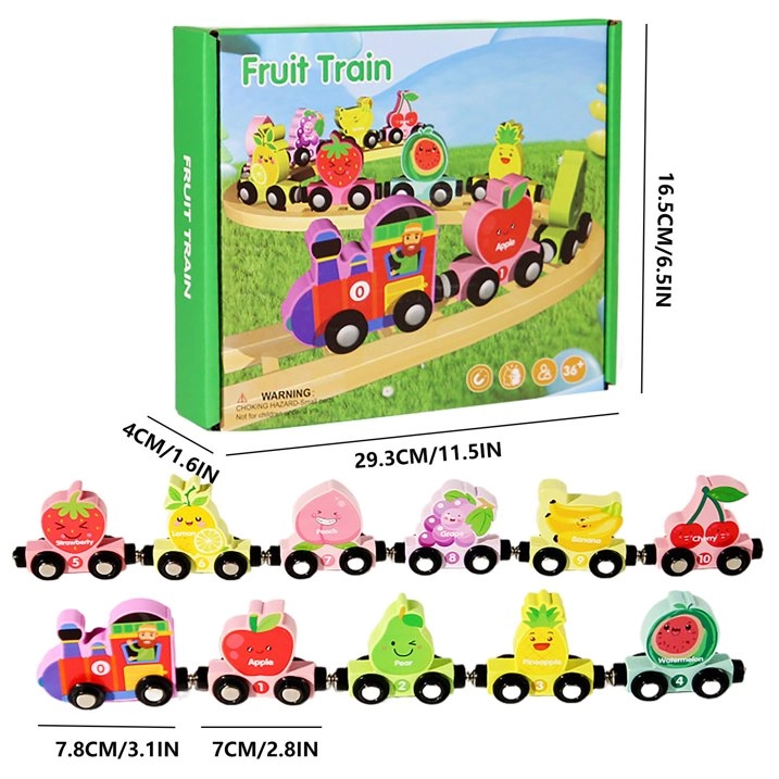 Magnatic Wooden Fruit Montessori Train Set - 3 years & above