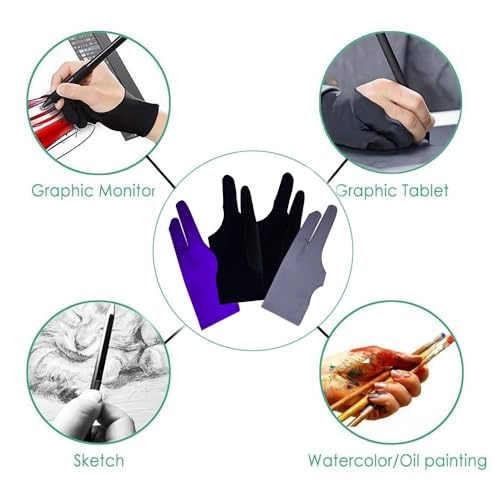 Artist Glove - 4 PCS 2 Finger 3-Layers Palm-Rejection
