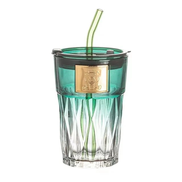 Glass Tumbler - 1 pcs With Lid and Straw - 400 ml