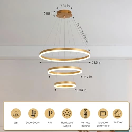 Round LED Chandelier - 3000K 4000K 6000K Dimmable