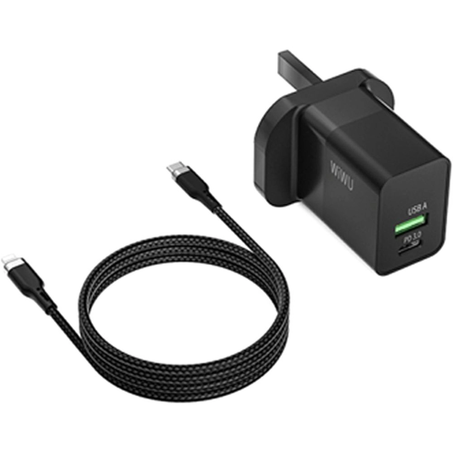 Quick Charge Charger - 100 - 240 Volts + Type-C to Lightning Cable - 1.5m
