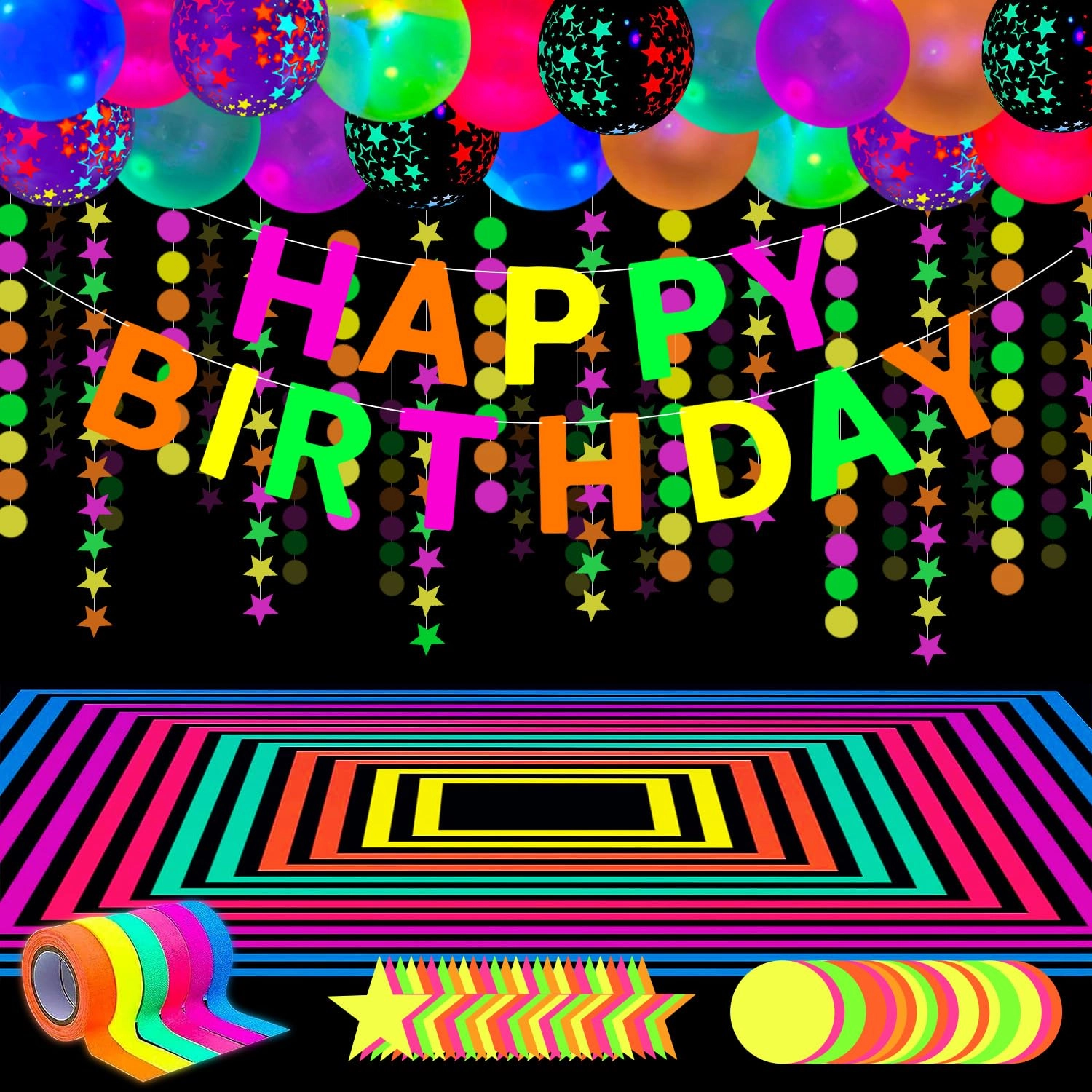 Neon Party Supplies - 52 Pack Birthday
