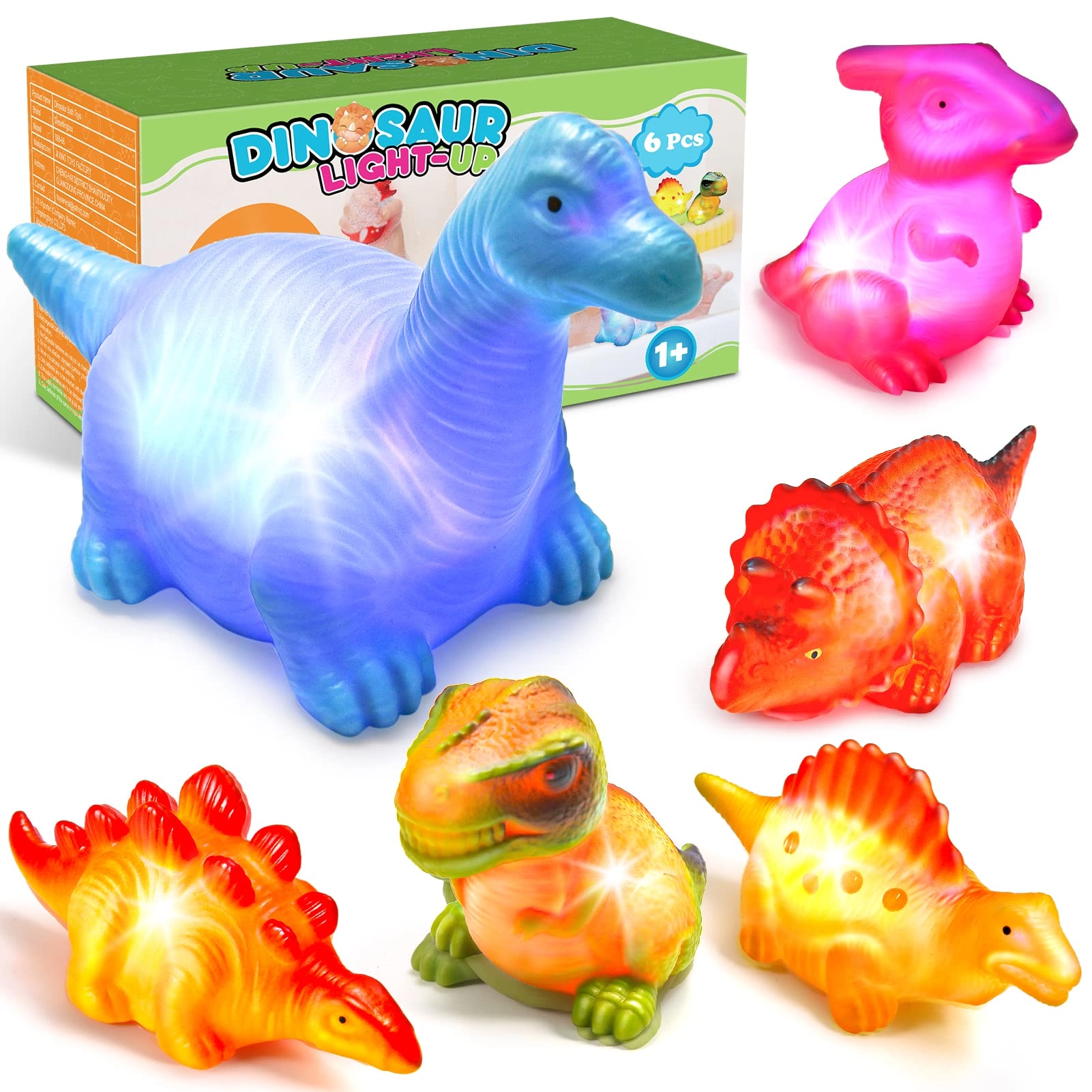 MDINGTD Baby Bath Toys - 6 Packs Light Up Floating Dinosaur