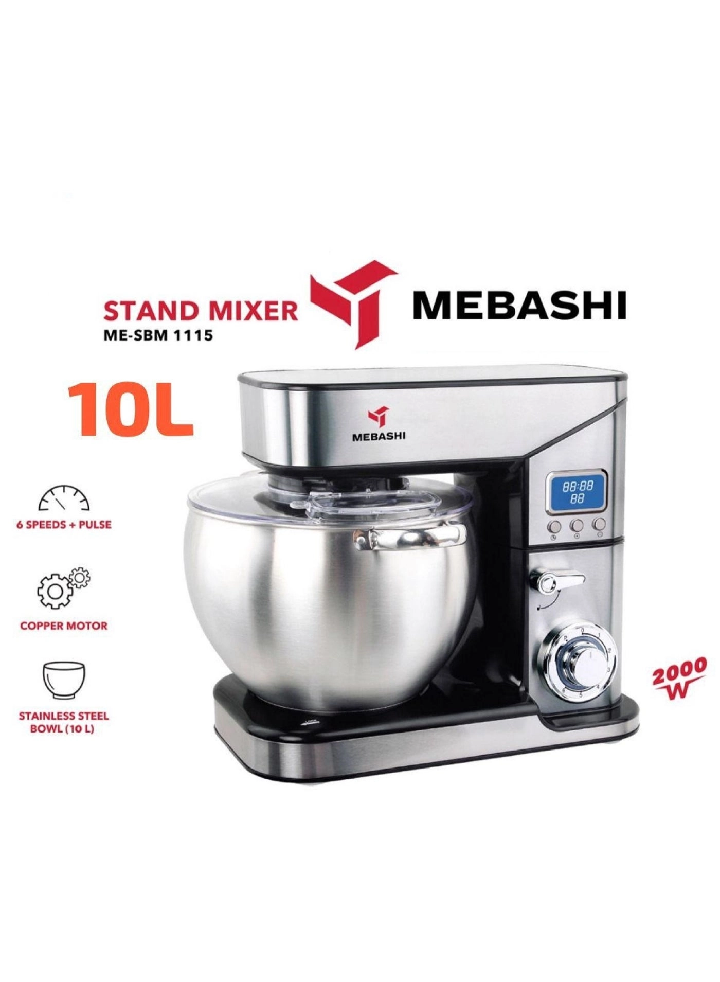 Mebashi 3-in-1 Stand Bowl Mixer - 10L 2000W