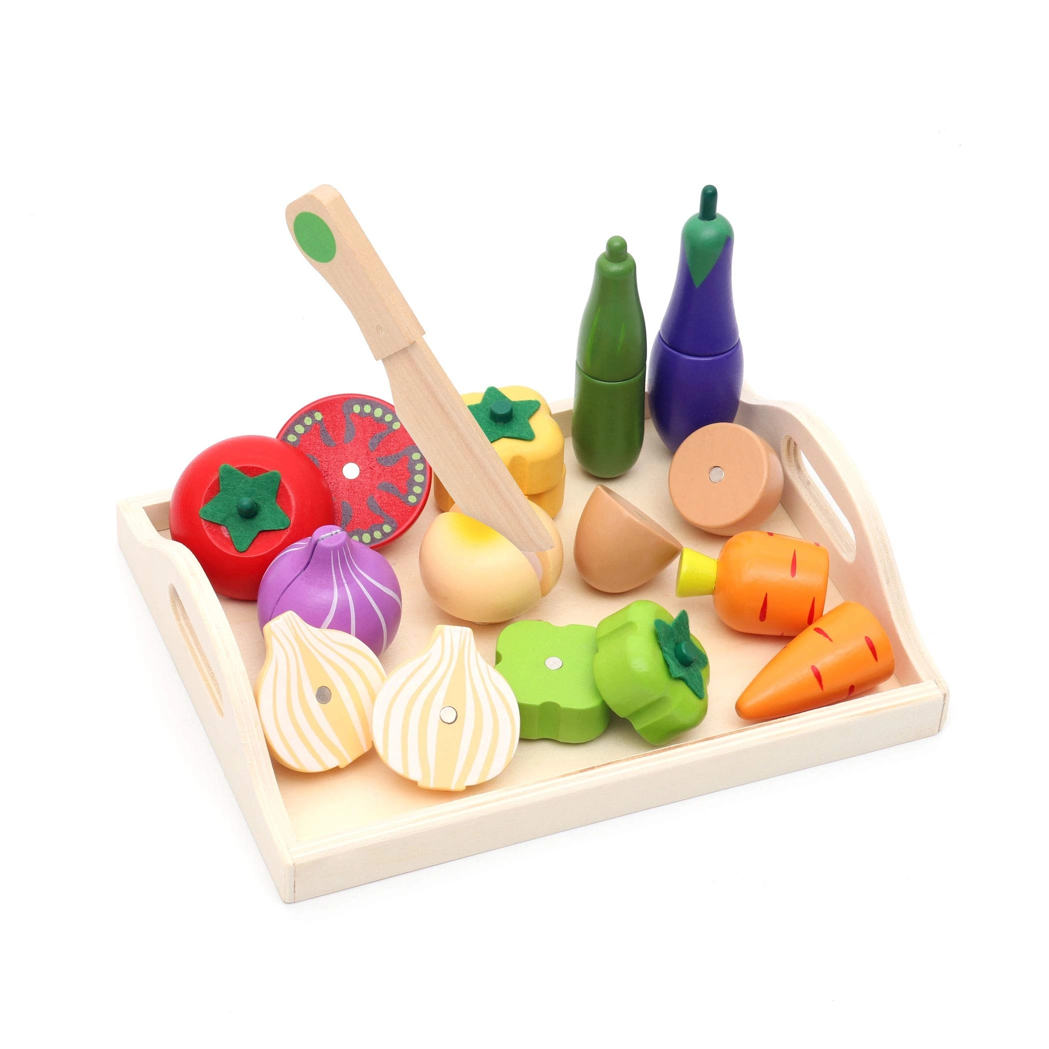 Becko US Fondear Childrens Magnetic Vegetable Cutting Play Set - Wood